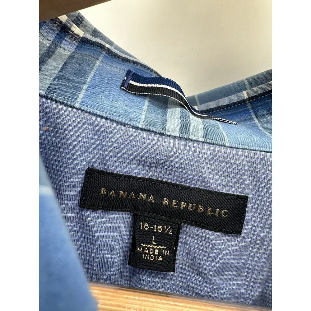 Banana Republic Blue White‎ Short Sleeve Button Down Shirt Men's Size Large L